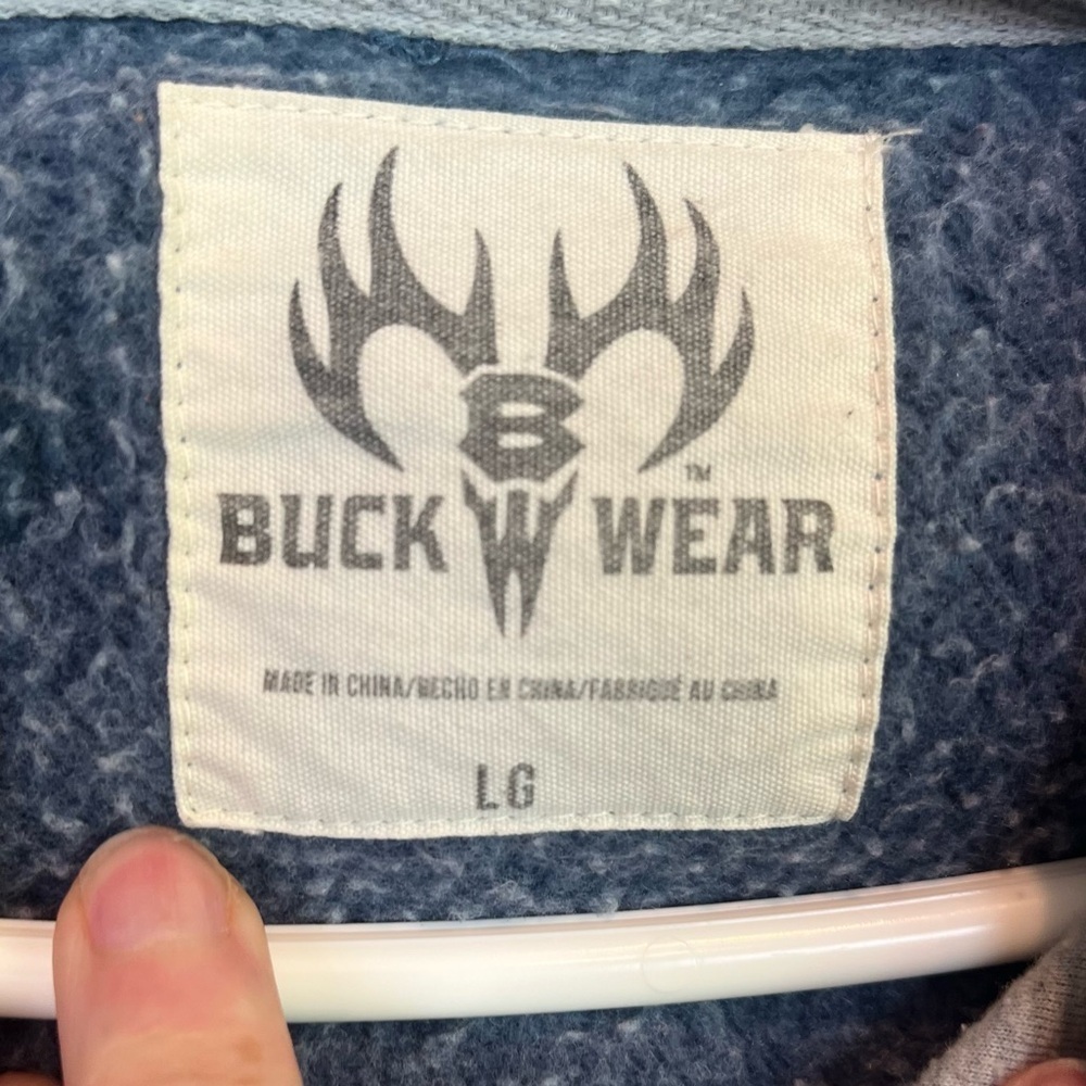 Buck Wear Blue Sweatshirt Hoodie Sz L STAND PROUD USA Flag - Picture 7 of 14